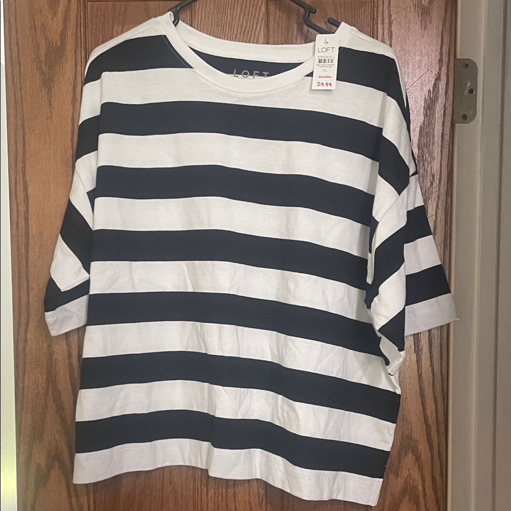 LOFT Black and White oversized Striped Tee
